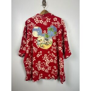 Disney Mickey Mouse Hawaiian Shirt Aloha XXL Red Tropical Floral Beach Vacation